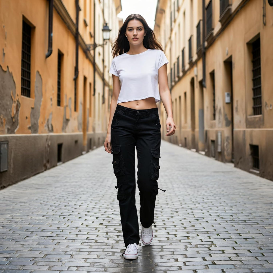 Aeslech Cargo Trousers Women, Women's Work Combat Trousers, Straight Leg Pants with Pockets for Ladi