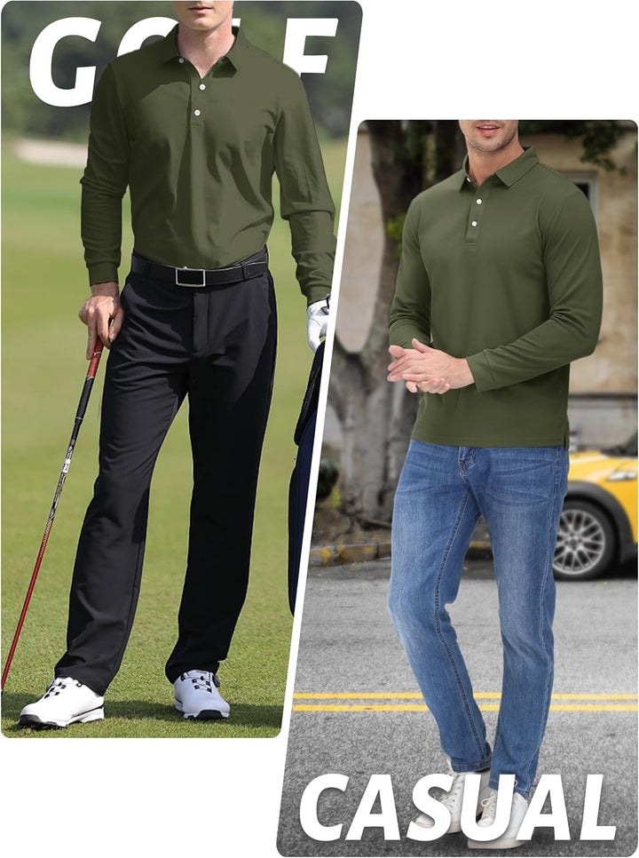 TACVASEN Herren Poloshirt Langarm Golf Polo Schnelltrocknend Funktionsshirts Leicht T-Shirts mit 3-K
