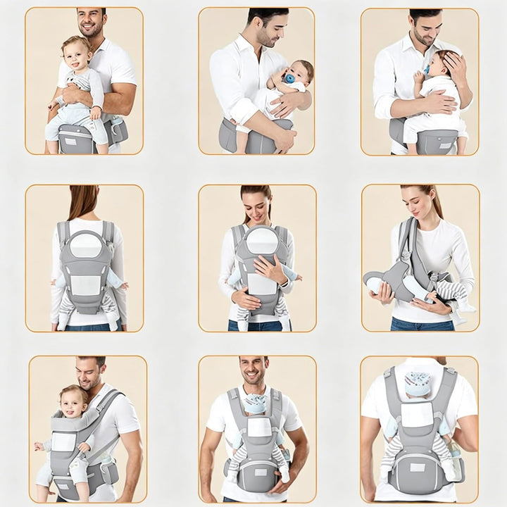 Azeekoom Babytrage Ergonomischemit Hüftsitz, Baumwolle Kindertrage Dorsal und Ventral, Leicht Atmung