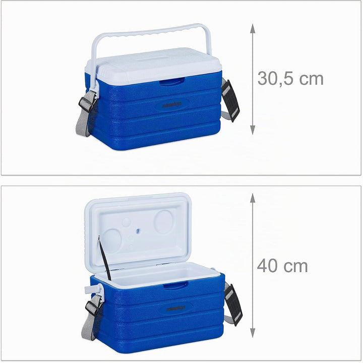 Relaxdays Kühlbox 10 l, Kühlkiste für unterwegs, Tragegurt &amp; Griff, ohne Strom, Isolierbox HBT 22,5
