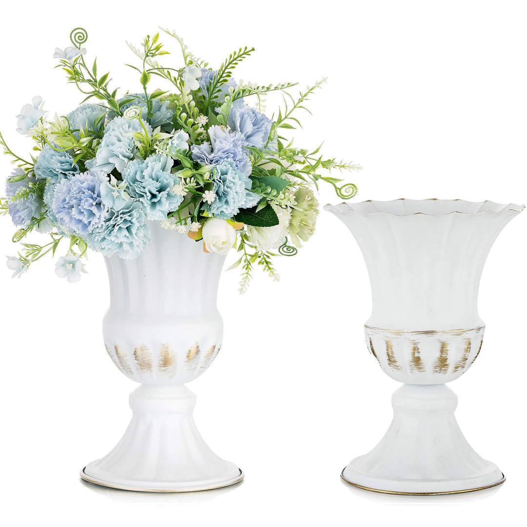 Sziqiqi Vase Weiss Metal für Hochzeit: 23cm Hoch Kleine Urne Vasen für Tischdeko - Blumentopf Golden