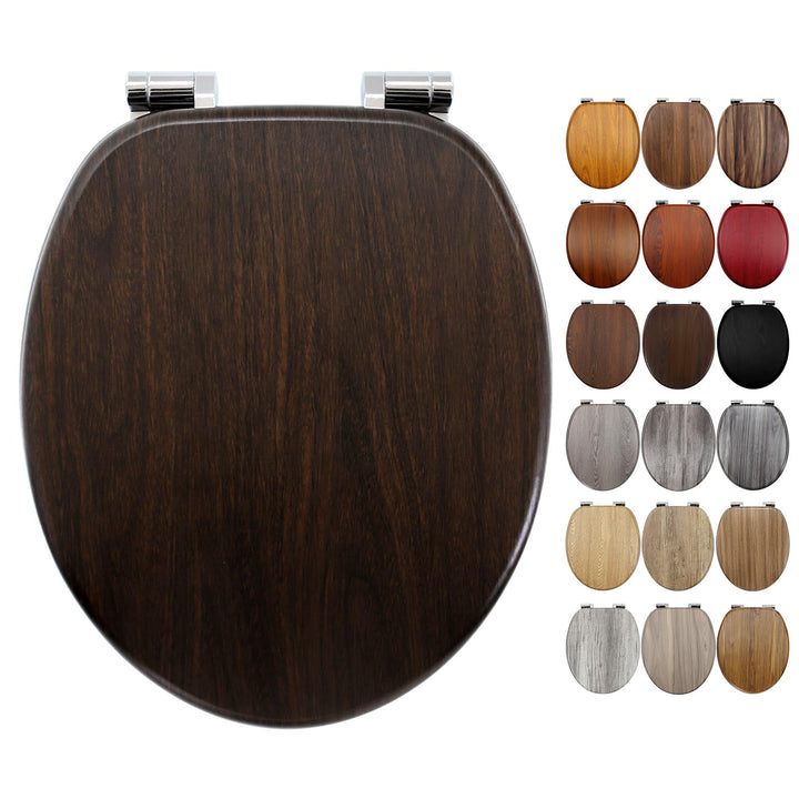 WC Sitz mit Absenkautomatik, Toilettendeckel aus MDF Holz, Toilettensitz mit Holzoptik-Furnier (Dunk