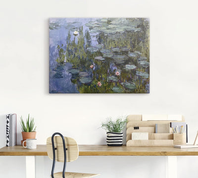 ARTland Leinwandbilder Wandbild Bild auf Leinwand 80x60 cm Wanddeko Teich See Pflanzen Blumen Seeros