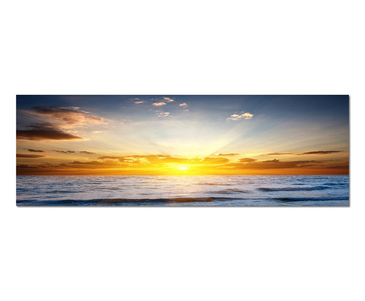 Paul Sinus Art Panoramabild auf Leinwand und Keilrahmen 150x50cm Meer Wellen Sonnenuntergang Wolken