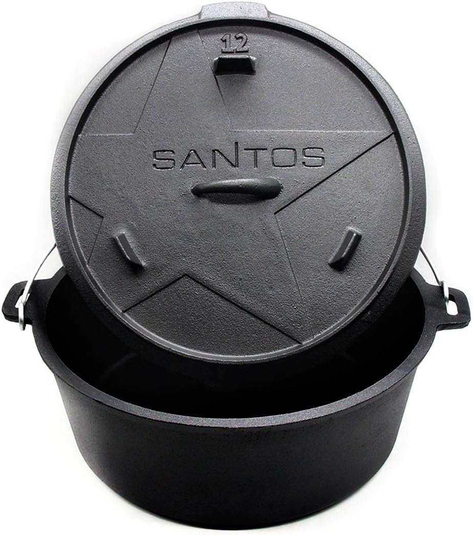 SANTOS Dutch Oven mit Deckel - Schmortopf für Aussenküche - 11 L/12 Qt Feuertopf - Gusseisen - ideal