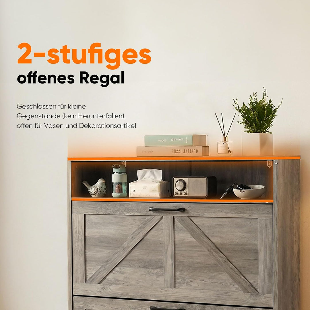 HOKEEPER Schuhschrank aus Holz, Schuhschrank 2 Klappen, Schuhkipper, Schmaler,freistehendes schmales