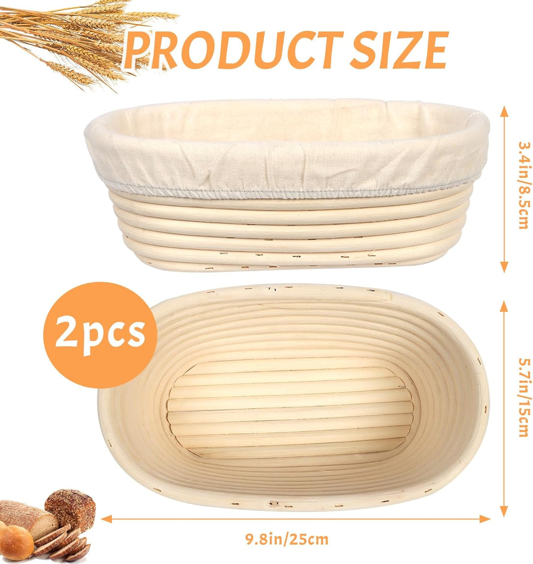 2pcs Gärkörbchen Oval 25 cm, Brotbackkorb zum Backen, Gärkorb Brot Set für Anfänger und Erfahrener B