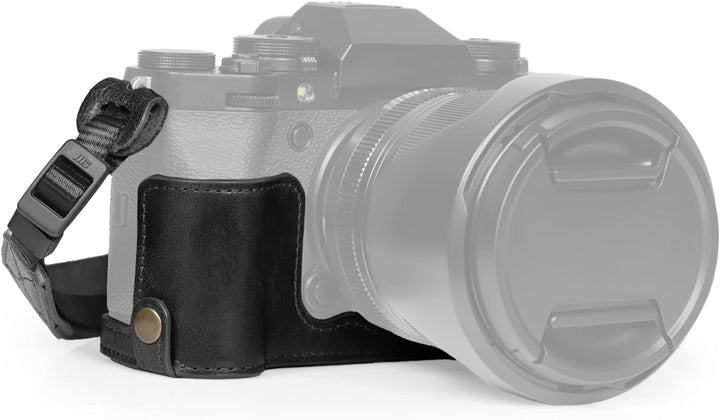 MegaGear Ever Ready Echtleder Halbkameratasche kompatibel mit Fujifilm X-T5 (Schwarz), Schwarz