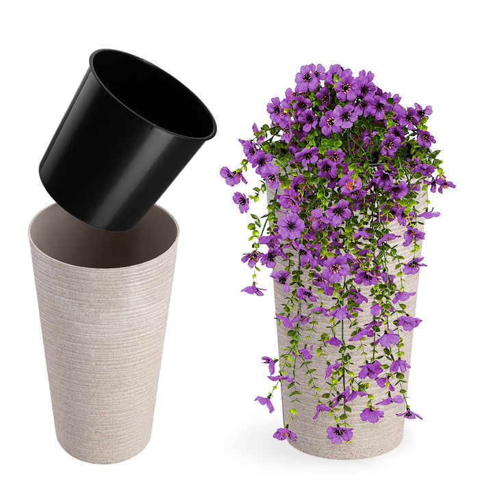 KADAX Blumentopf mit Holzspänen, eleganter Übertopf mit herausnehmbarer Einlage, Blumentopfschutz fü