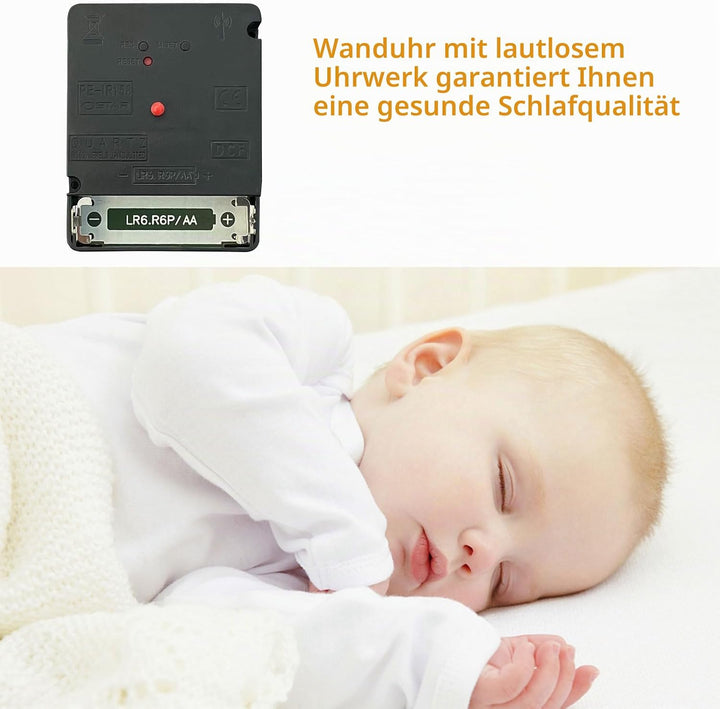 Wand Funkuhr MDF Holz Wanduhr Ohne TickgeräUsche Lautlos 30cm Quarz Batterie Gross Wanduhren Einfach