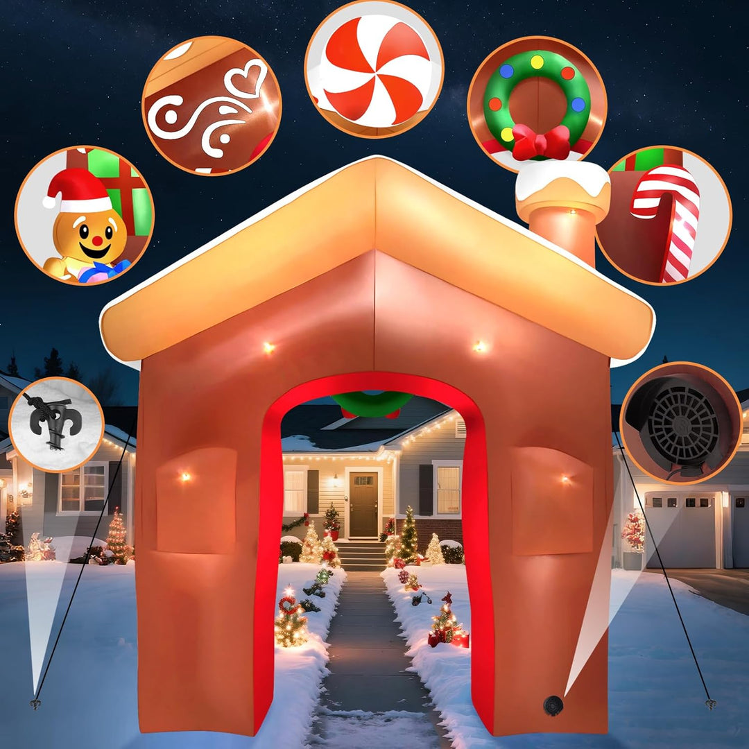 10 Fuss Aufblasbarer Weihnachtsbogen, Kalolary Aufblasbarer Weihnachtsbogen mit Lebkuchenmann und Ge