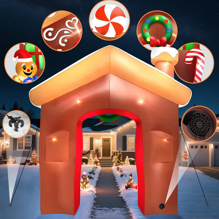 10 Fuss Aufblasbarer Weihnachtsbogen, Kalolary Aufblasbarer Weihnachtsbogen mit Lebkuchenmann und Ge
