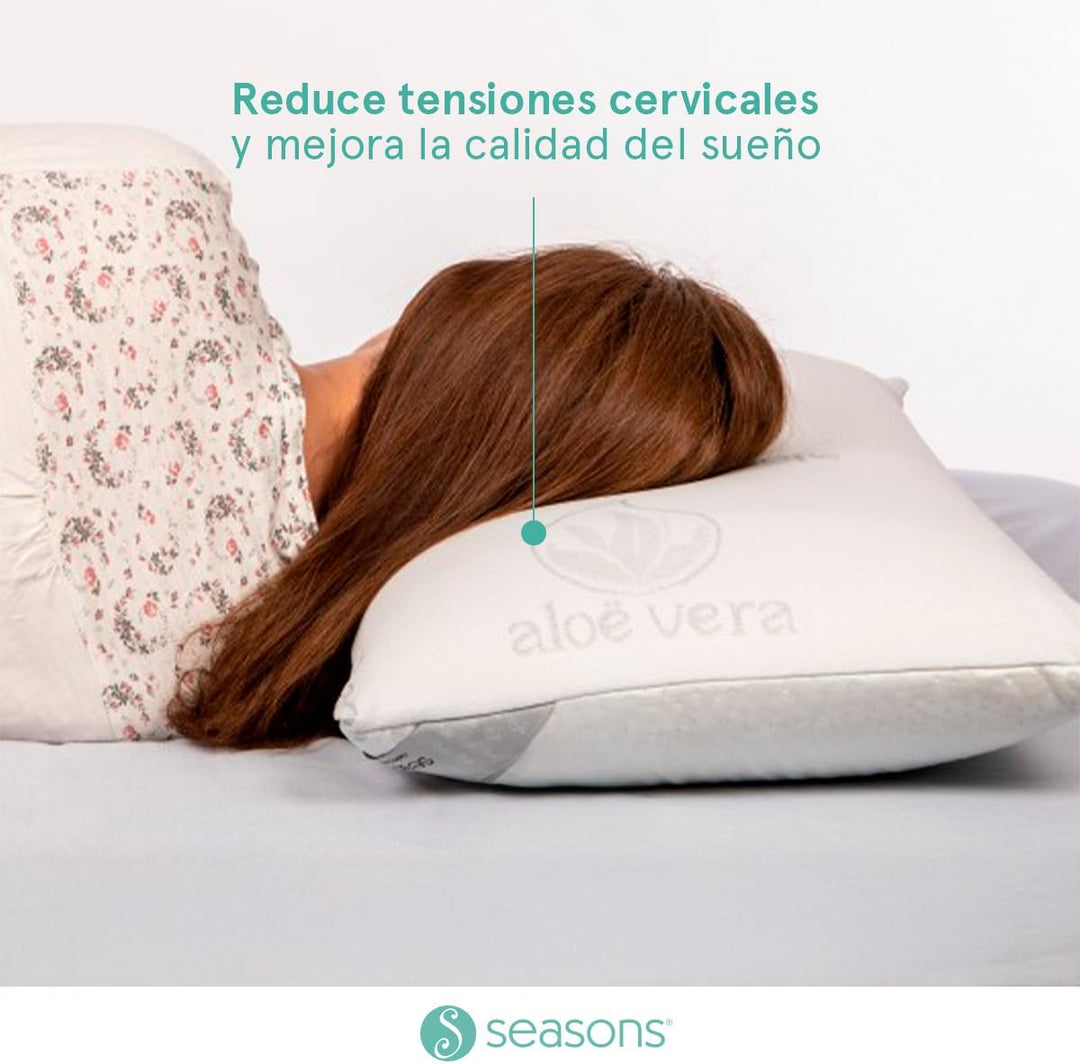 SEASONS Camapolis Viskoelastische Kissen mit Aloe-Vera-Gewebe mit Silberfaden und Doppelbezug