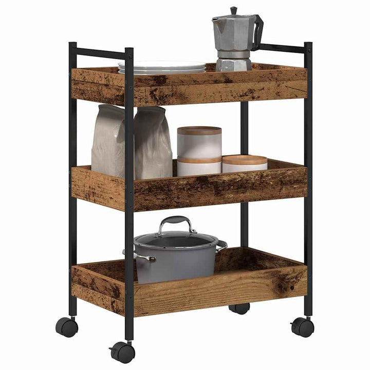 vidaXL Küchentrolley Altholz 50 x 30 x 70 cm Holzwerkstoff, Moderner Küchenwagen, rechteckiger mobil