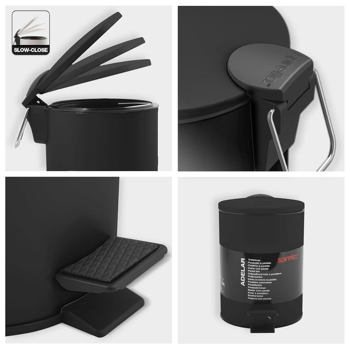 Spirella Kosmetikeimer 3L Schwarz Edelstahl mit Absenkautomatik, Anti-Fingerabdruck, Softclose, gros
