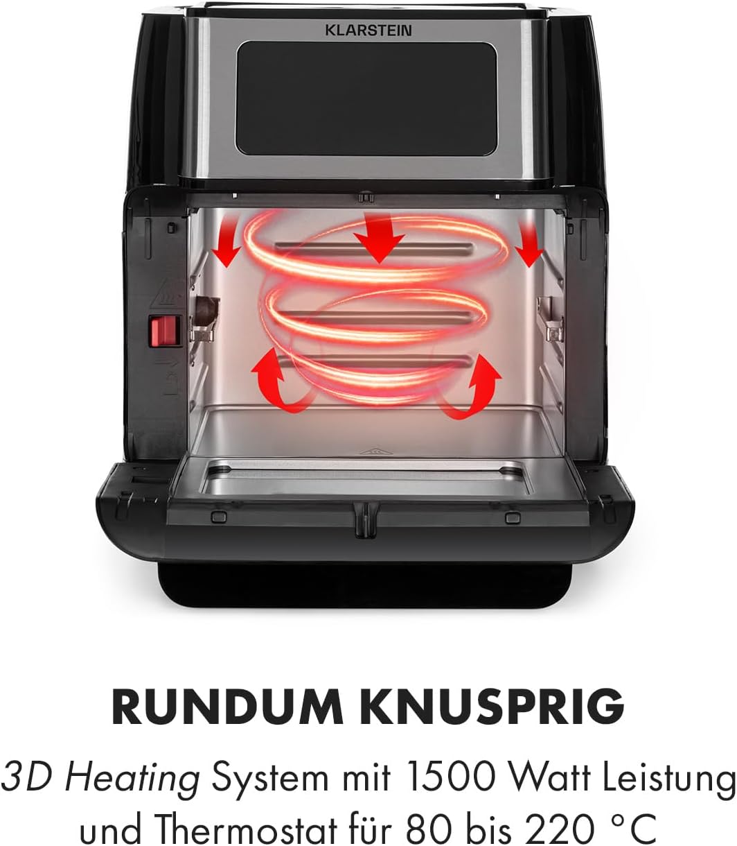 Klarstein AeroVital Fry Heissluftfritteuse,3D-heating System: 1500W,XL-Volumen: 10L, 9 Programme, Co
