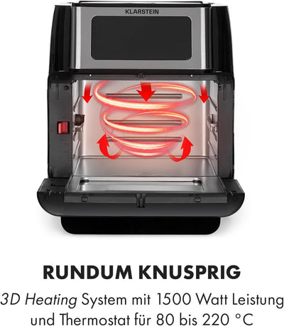 Klarstein AeroVital Fry Heissluftfritteuse,3D-heating System: 1500W,XL-Volumen: 10L, 9 Programme, Co