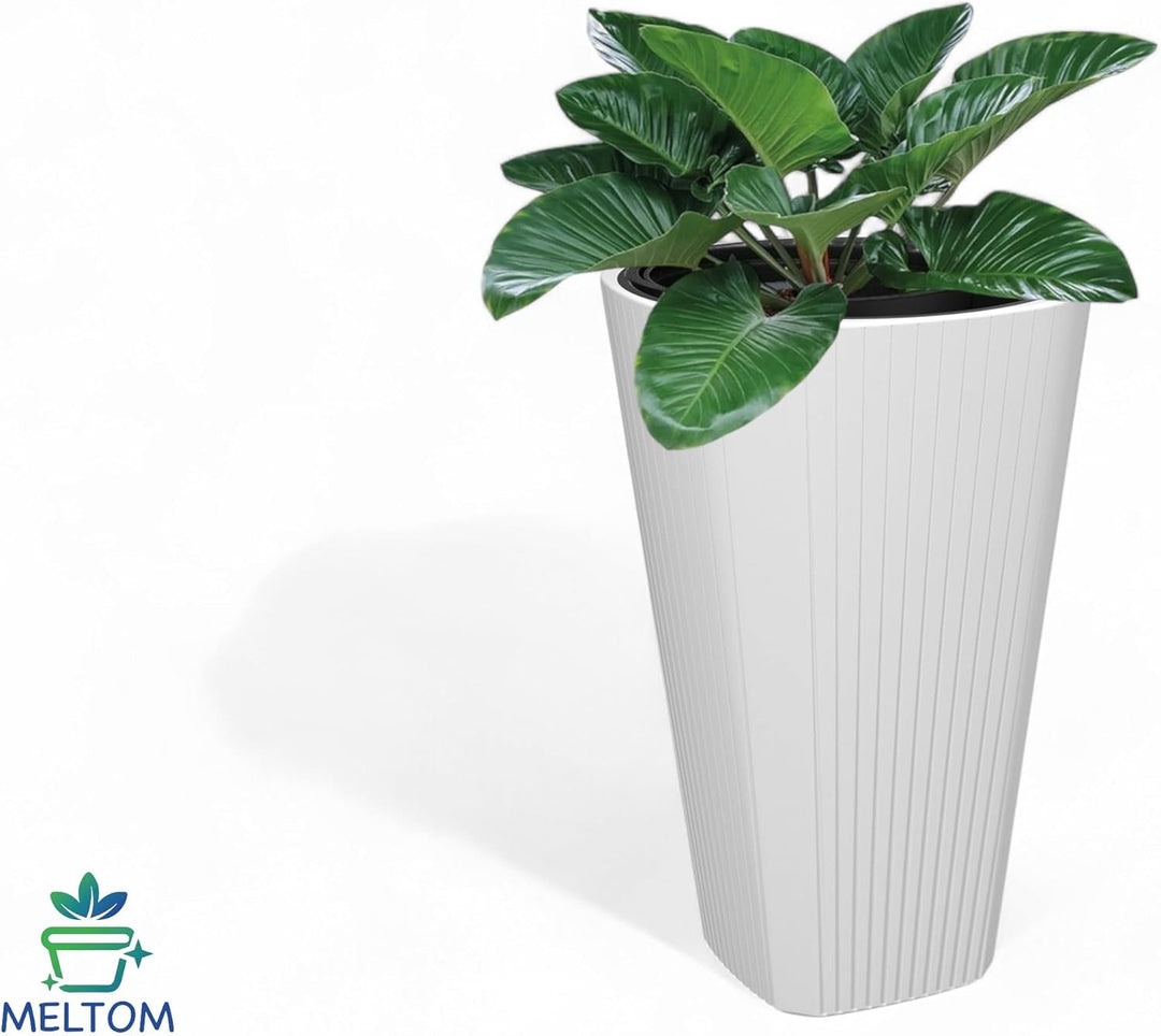 MELTOM Blumenkübel mit Herausnehmbaren Einsatz Slim Rund Blumentopf Pflanzkübel Dekorativ (Weiss, XL