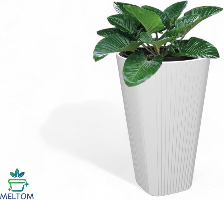 MELTOM Blumenkübel mit Herausnehmbaren Einsatz Slim Rund Blumentopf Pflanzkübel Dekorativ (Weiss, XL