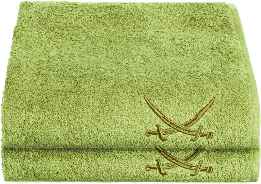 Sansibar Duschtuch 2er Set 70x140 cm 100% Baumwolle mit gesticktem Säbel Logo Badtuch Handtuch Grün