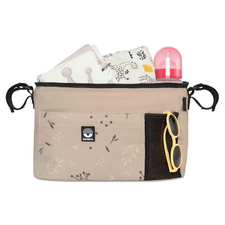 Dooky - Kinderwagen Organizer Deluxe Romantic Leaves Beige - Perfekt für Unterwegs - Kinderwagentasc