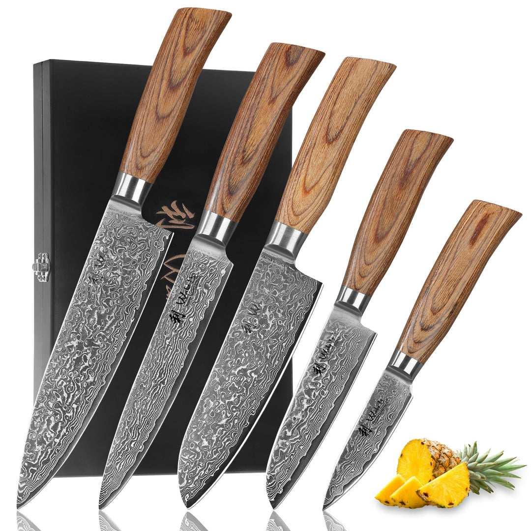 Wakoli EDIB Pro Premium 5er Damastmesser-Set mit 8-20 cm Klingen gefertigt aus 67 Lagen echtem Damas
