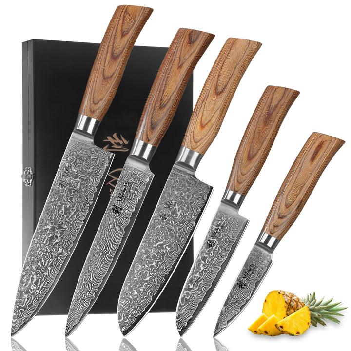 Wakoli EDIB Pro Premium 5er Damastmesser-Set mit 8-20 cm Klingen gefertigt aus 67 Lagen echtem Damas