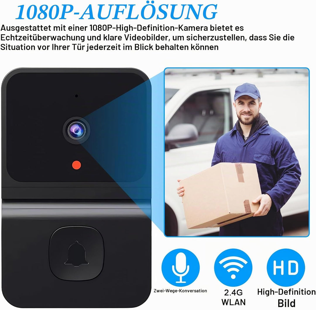 Video Türklingel mit Kamera Kabellos, WLAN Video Türklingel mit Kamera, 2.4GWifi Video Doorbell Nach