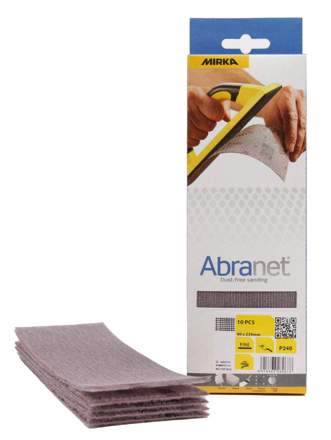 Mirka Handy Handschleifer Starter-Kit &amp; Abranet® Netz-Schleifstreifen (80 x 230 mm), Profi-Schleifgi