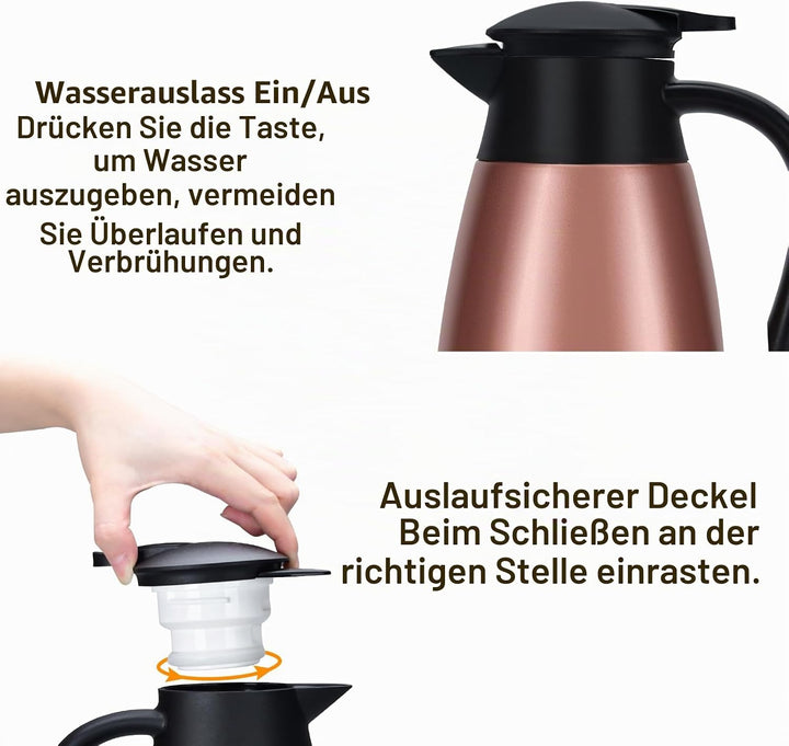 Thermoskanne, 2 l, Kaffeekanne, 304 Edelstahl, Doppel-Wall, Vakuum, isoliert, Kaffee, Thermoskanne,