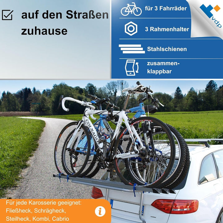 MENABO Logic Fahrrad Heckträger kompatibel mit VW Polo ab 1995 3 Räder Fahrradträger