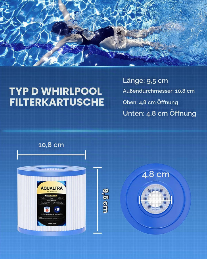 AQUALTRA Pool Filterkartuschen Typ D für P57100102, P57000104, 95 x 108 MM Aufstellpoolfilter für Po
