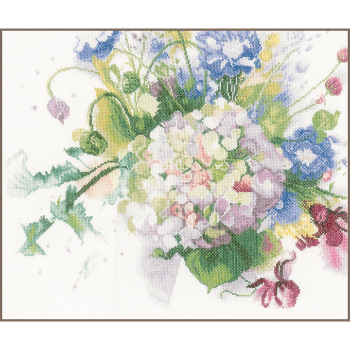 LANARTE PN Zählmusterpackung Hortensie Leinen Kreuzstichpackung, Baumwolle, Mehrfarbig, 40 x 33 x 0.