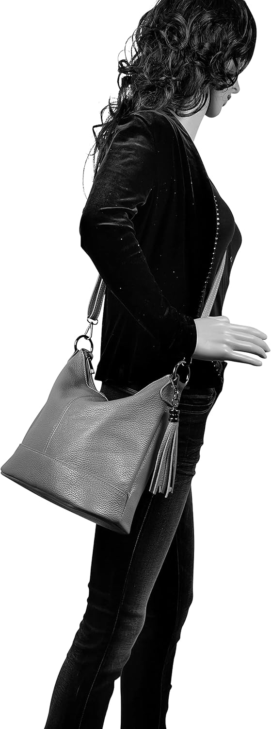AmbraModa GLX09 - Damen Handtasche Schultertasche Beutel aus Echtleder Dunkelblau, Dunkelblau