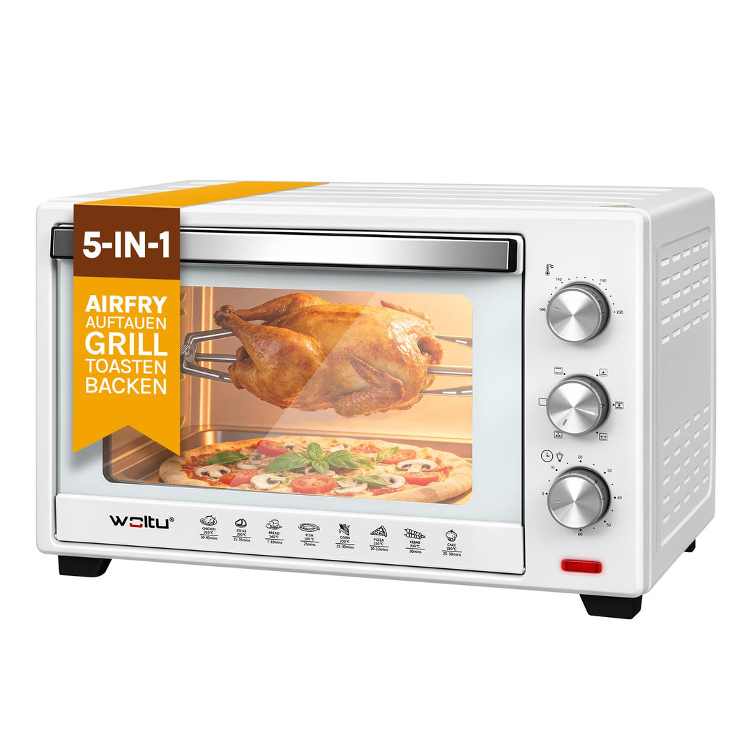 WOLTU Mini Backofen 32 Liter, 1600 Watt Toasterofen | Pizzaofen | Herausnehmbares Krümelblech mit Ti