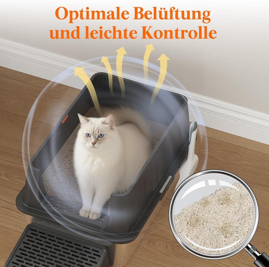 Lifewit 28L Katzenklo Edelstahl gross mit Schaufel und Pedal für grosse Katzen, Katzenklo Offen 60 x