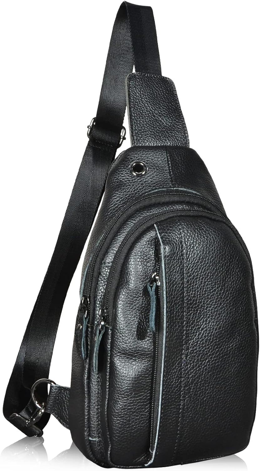 Le’aokuu Herren Echtes Leder Hüfttasche Brusttasche Bauchtsche Crossbody Bag Sling Bag Schultertsche
