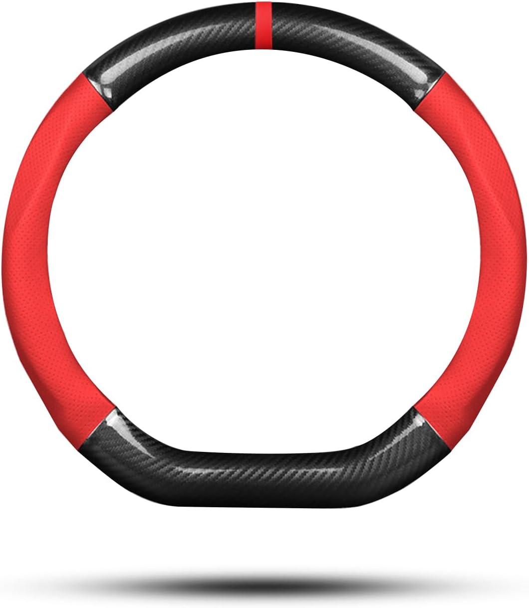 Ergocar Auto Lenkradbezug Rutschfester Auto Lenkradschutz D-Form Kohlefaser & PU Leder für Durchmess