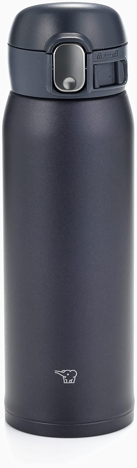 Zojirushi SM-WA48-BA Wasserflasche, One-Touch Edelstahlbecher, nahtlos, 0,48 l, Schwarz Schwarz 0.48