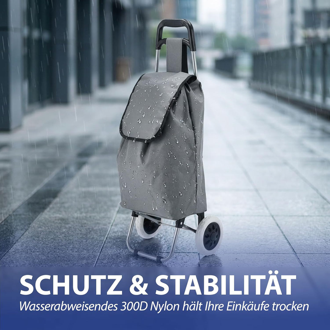 Einkaufstrolley grau | Volumen 45L 40x92x20cm Polyester Metallgestell | Einkaufswagen auf Rollen | R