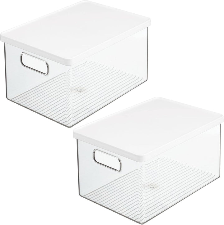 mDesign 2er-Set Badezimmer Organizer – praktische Aufbewahrungsbox aus Kunststoff mit Deckel – stape