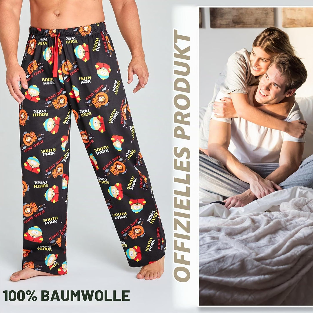 South Park Herren Lang Pyjamahose - bequemer Schlafanzug S Schwarz/Multi, S Schwarz/Multi