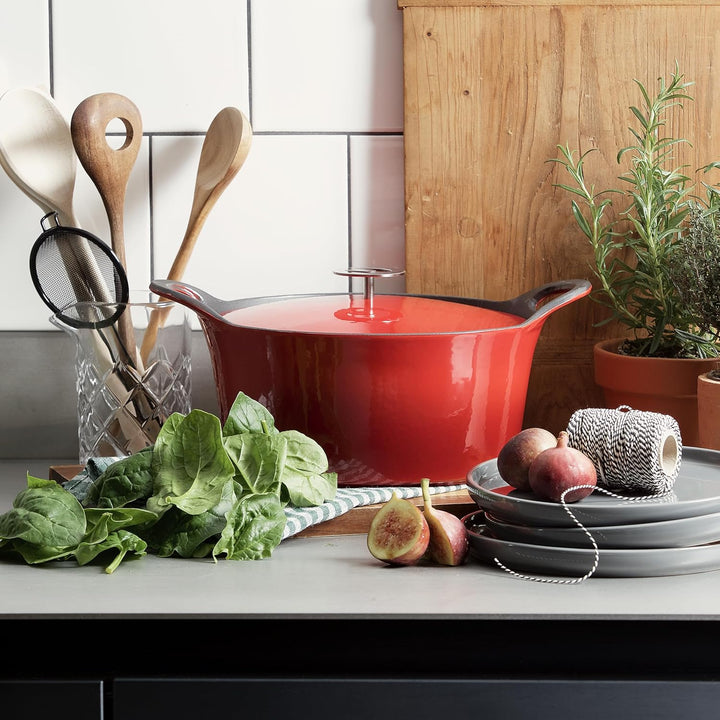 Cuisinox C61180WX38871 Volcan Bräter, oval, 35 cm, Gusseisen, emailliert, Rot mit Deckel 35 cm Rot,
