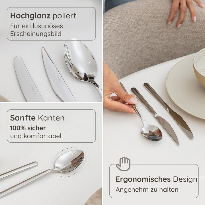 Besteckset 6 Personen Amor, 36-teilig, Edelstahl 18/0 Silber, spülmaschinenfest und rostfrei, Essbes