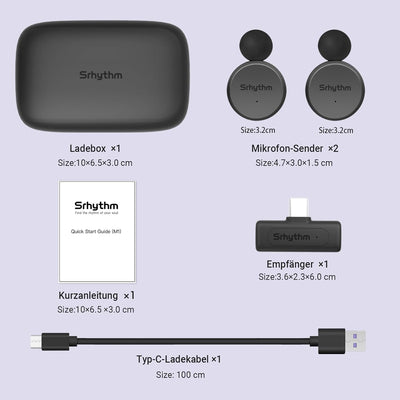 Srhythm M1 2 Pack Kabellose Lavalier-Mikrofone, Ansteckmikrofon, Geräuschminimierung, USB-C-Ausgang,