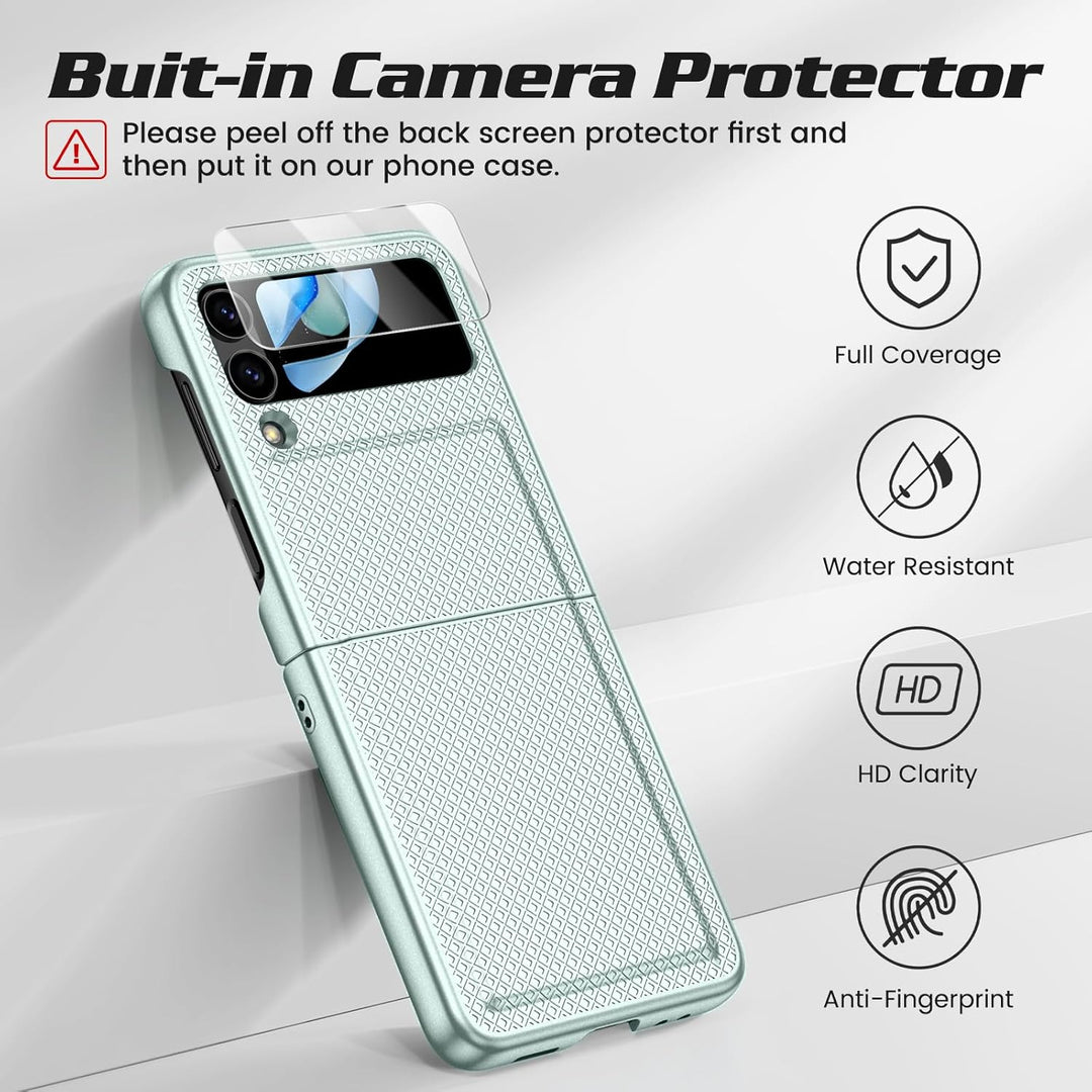 Doeshine für Samsung Galaxy Z Flip 4 Hülle mit Scharnierschutz & Displayschutzfolie, Rutschfester Te
