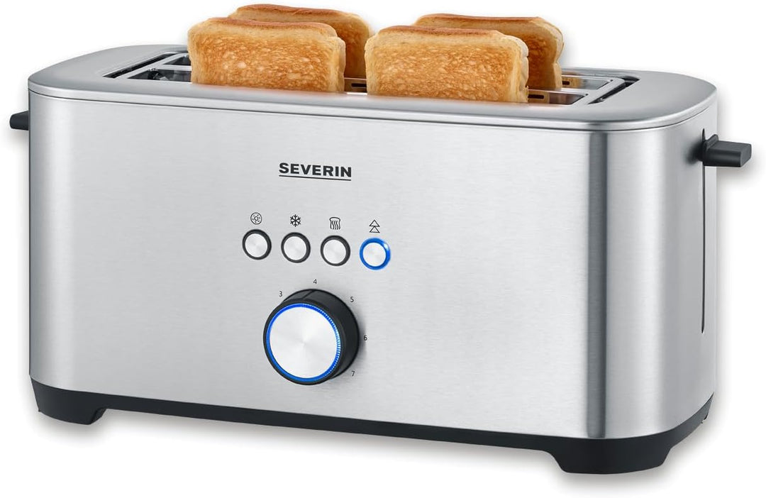 Severin Langschlitz-Toaster, 4 Brotscheiben, Brotscheibenzentrierung, 7 Stufen, Brötchenaufsatz, Abs