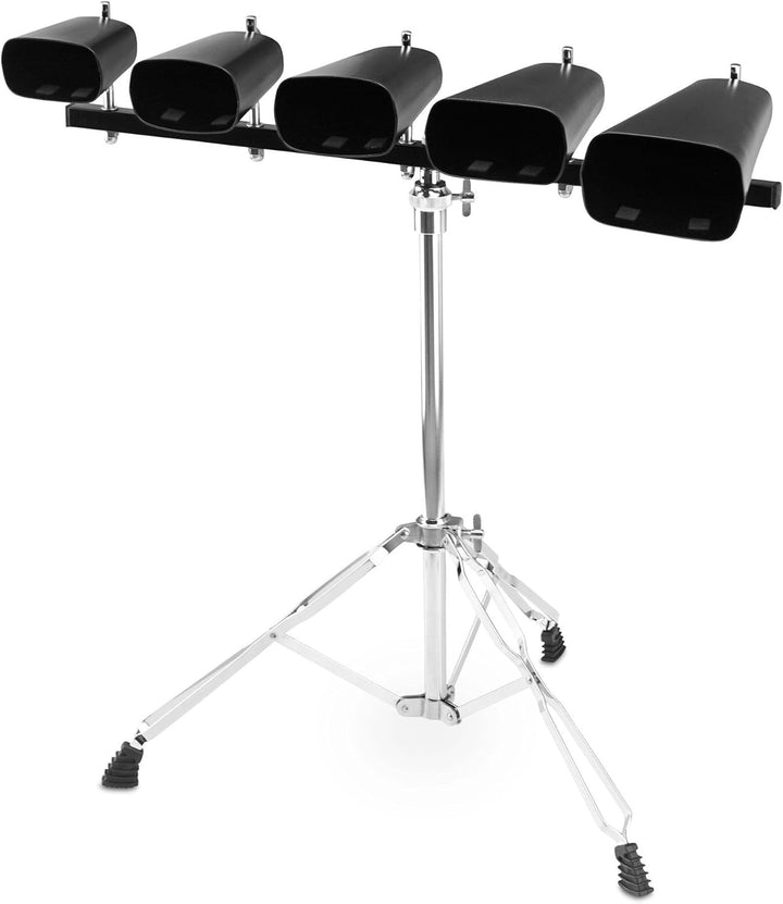 XDrum Cowbell Set, 5 Kuhglocken inkl. Ständer (Percussion, Kuhglockenset, 4",5",6",7",9", robuster,