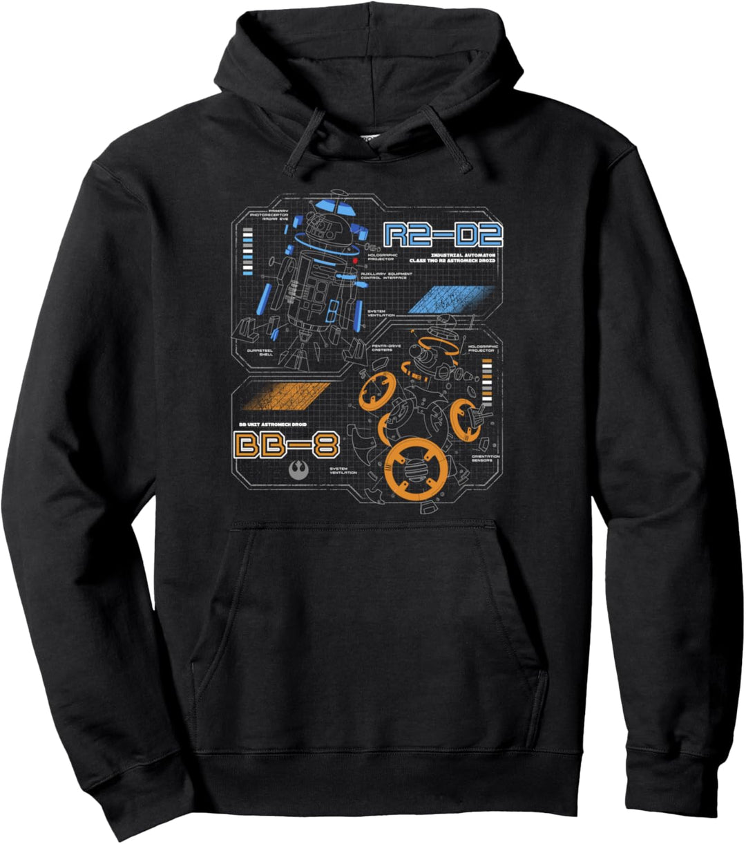 Star Wars The Last Jedi BB-8 And R2-D2 Schematics Poster Pullover Hoodie