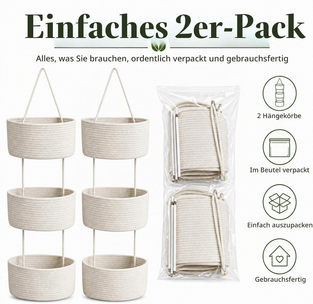 STATVAST 2 Stück Hängeorganizer Organizer Wand, weiss Premium Leinen Organizer mit 3 stufiger Hängek